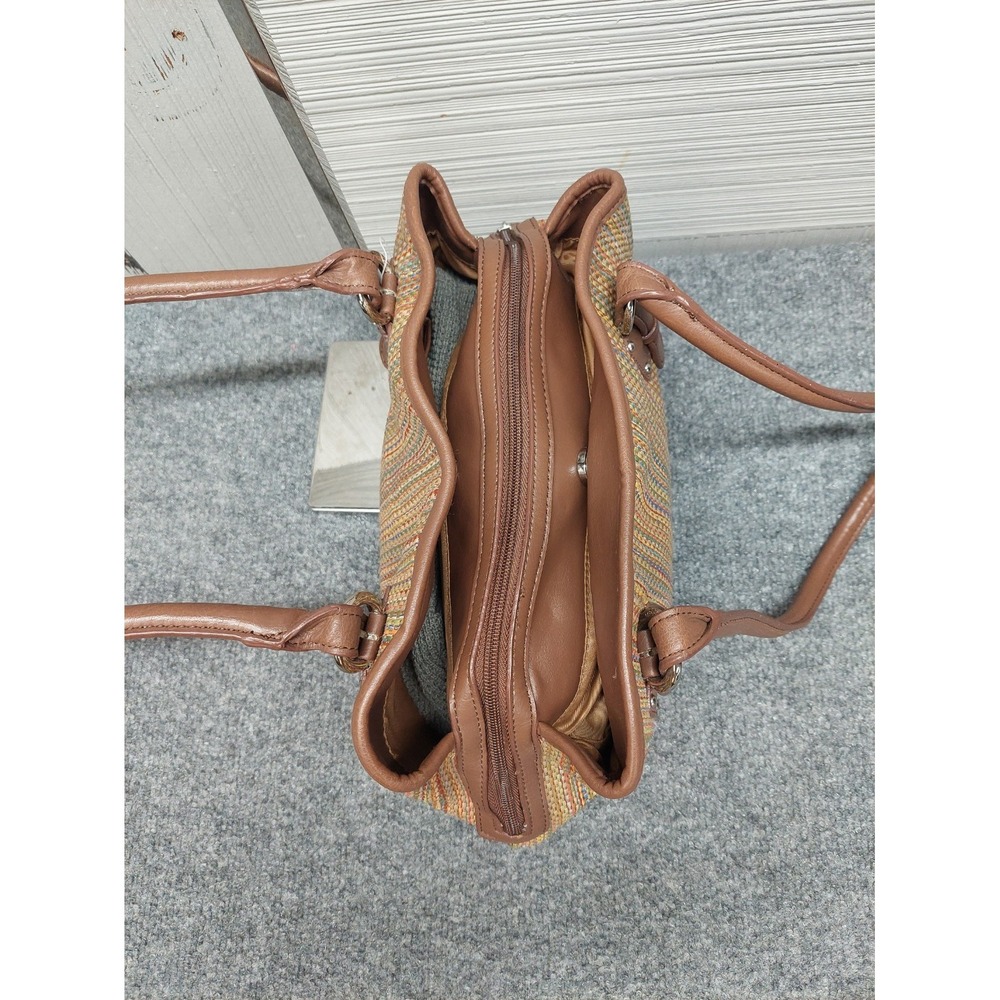 Croft & Barrow Women Shoulder Bag Small Brown Stripe Braided Leather Trim Casual - Picture 5 of 16